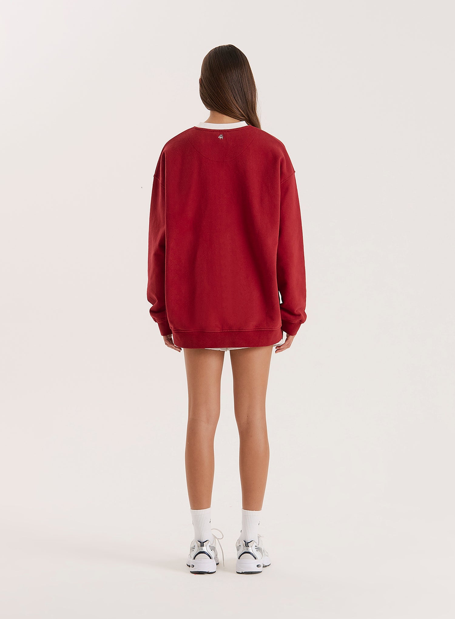 Red Contrast Trim Slogan Classic Longline Sweatshirt